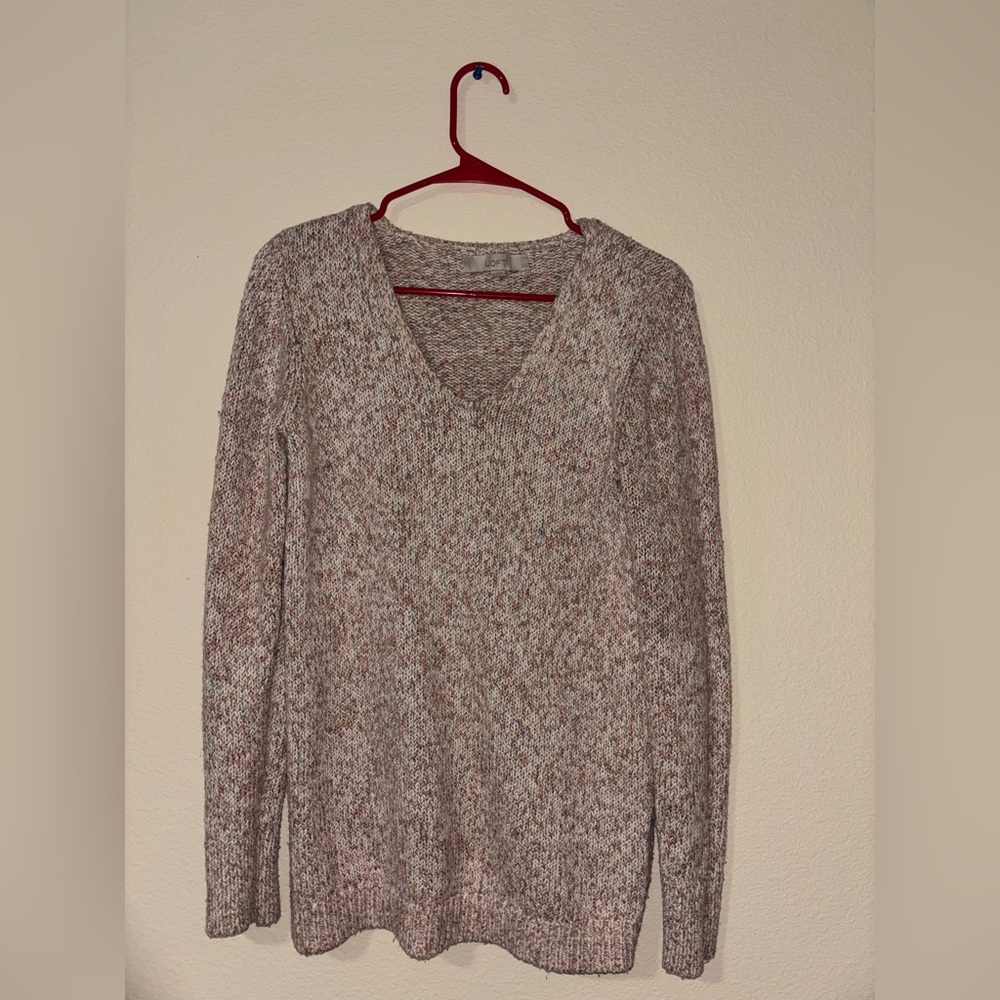 LOFT V-Neck Sweater - Cream and Brown